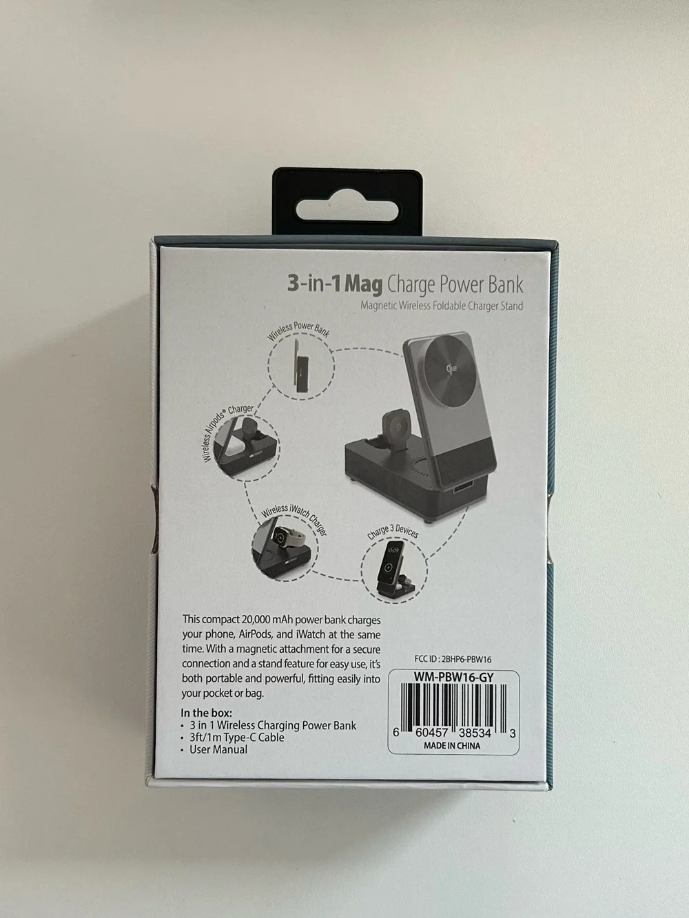 3-in-1 Wireless Charging Station for Phone, Earbuds & Smartwatch - Black/Gray